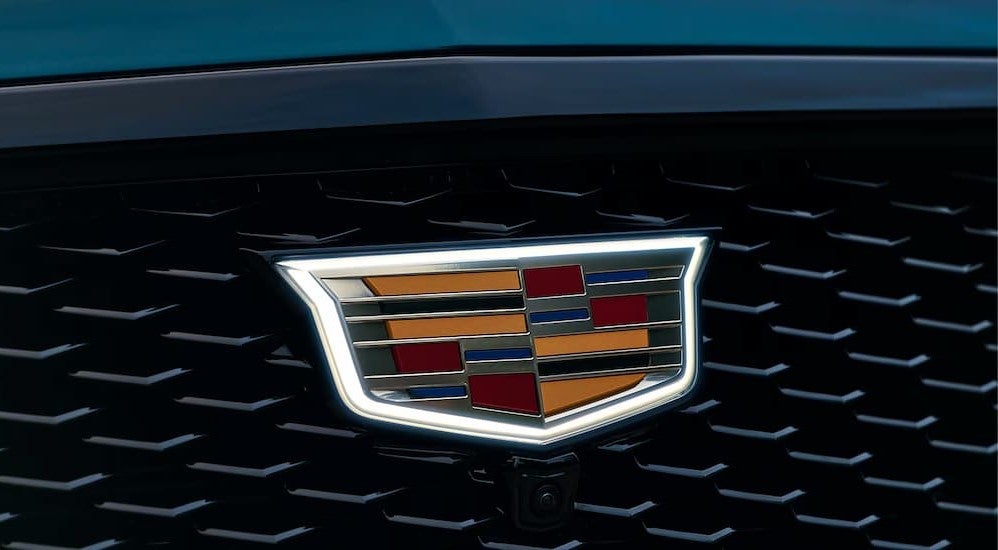 The Cadillac badge on a 2025 Cadillac Escalade.