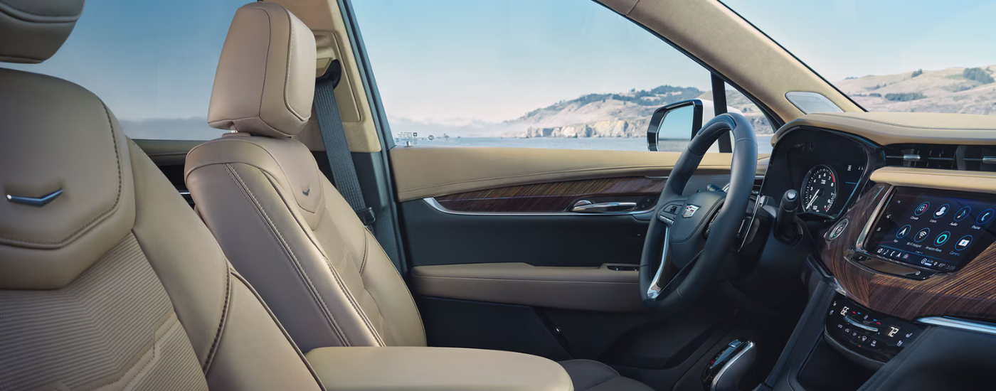 Beige leather interior of a 2026 Cadillac XT6