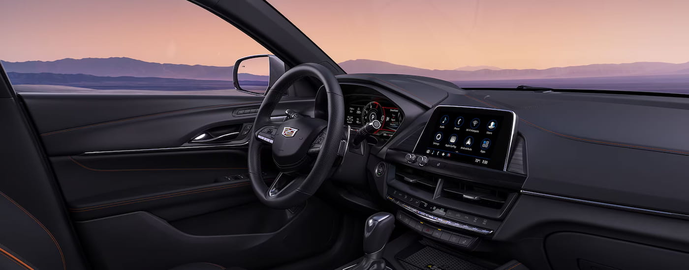 The black interior of a 2025 Cadillac CT4.