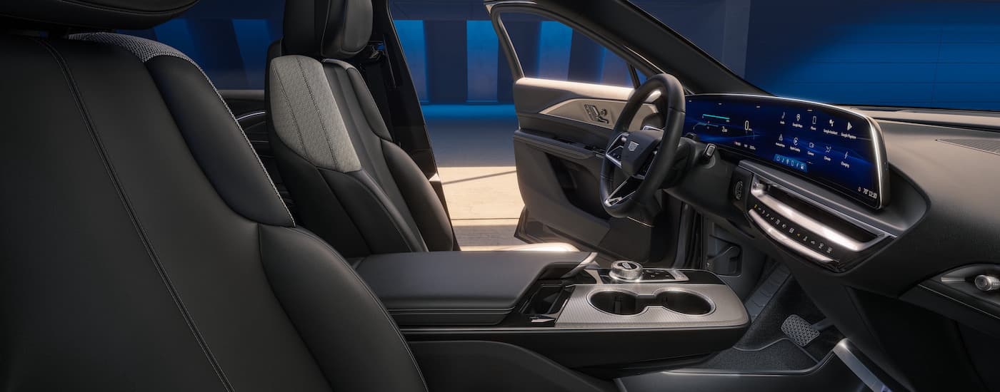 The black interior of a 2025 Cadillac LYRIQ.