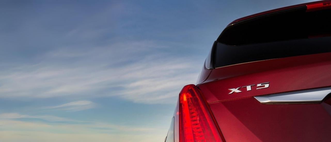 Rear brakelight on a red 2019 Cadillac XT5 for sale.
